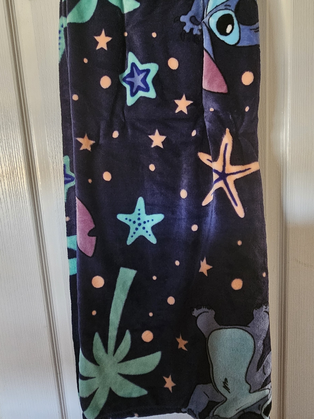 Disney Stitch Navy Starfish & Sea Plush Throw Blanket